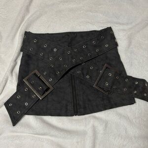 Dark Grey Grommet Belted Skirt